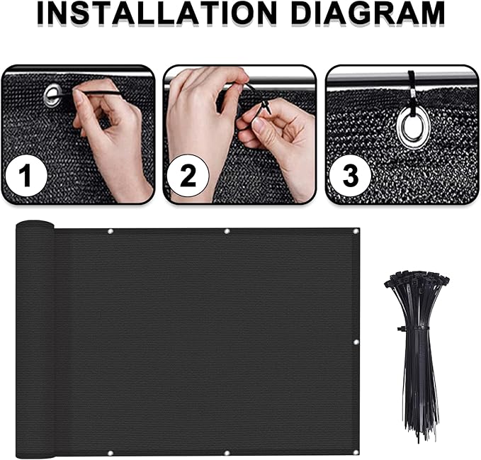 LOVE STORY 3'x6' Black Balcony Screen Privacy Fence Cover UV Protection - Image 2