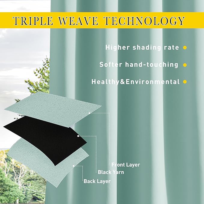 NICETOWN 2 Panels Weighted Blackout Aqua Blue Outdoor Curtains - Image 5