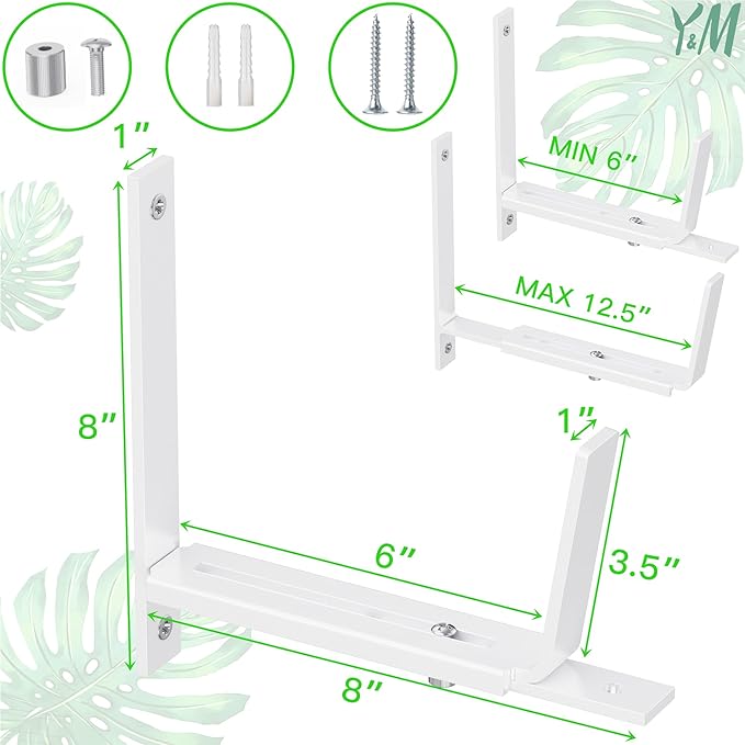 Y&M 2 Pack Adjustable Planter Brackets, Universal Window Box Mounting Hooks - Image 3