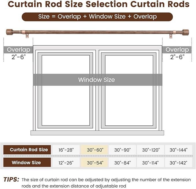 1” Diameter Curtain Rods Itself is 30 to 60 inch 2 Pack Fit 30-54 inch Window - Image 3