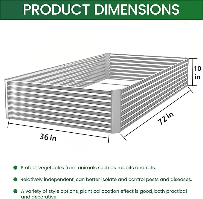 FRIZIONE 3pcs 6x3ft Galvanized Raised Garden Bed Outdoor, Above Ground Garden - Image 3