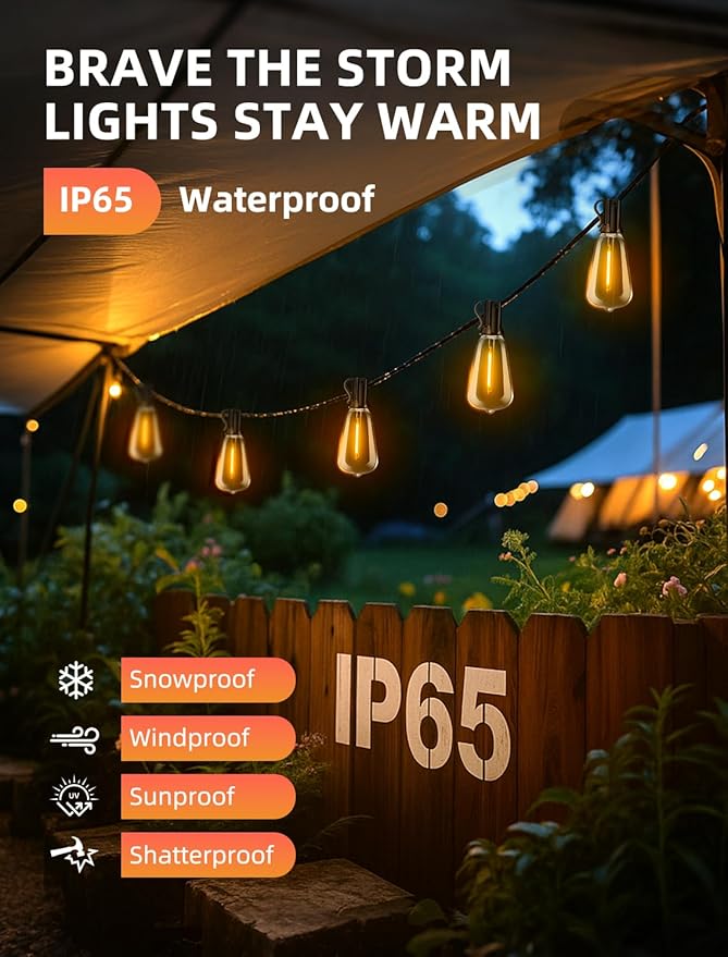 Outdoor Patio String Lights 50ft: ST38 LED Shatterproof Bulbs 3 Modes Button - Image 2