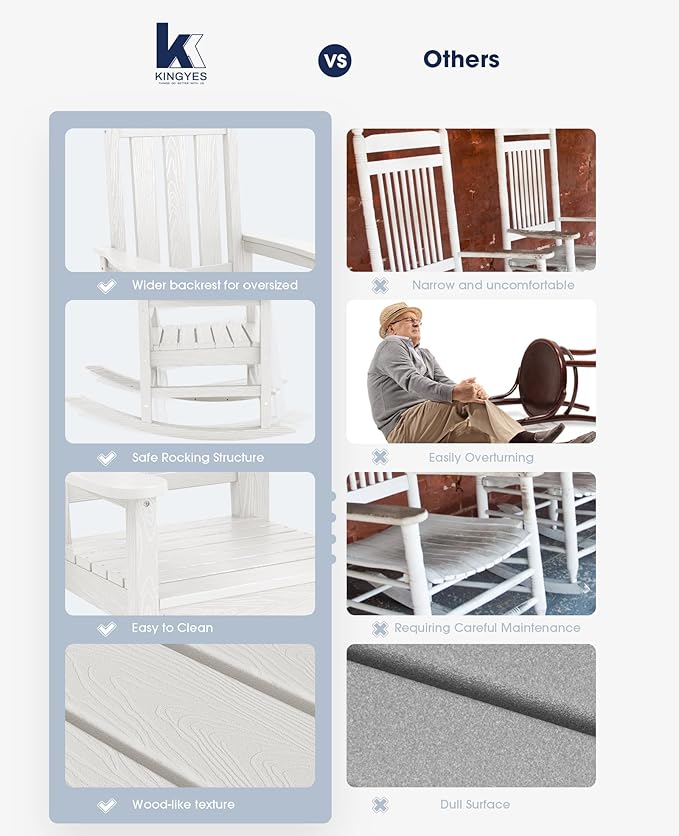 KINGYES Oversized Outdoor Rocking Chair Set of 8, All-Weather Patio Rocking - Image 7