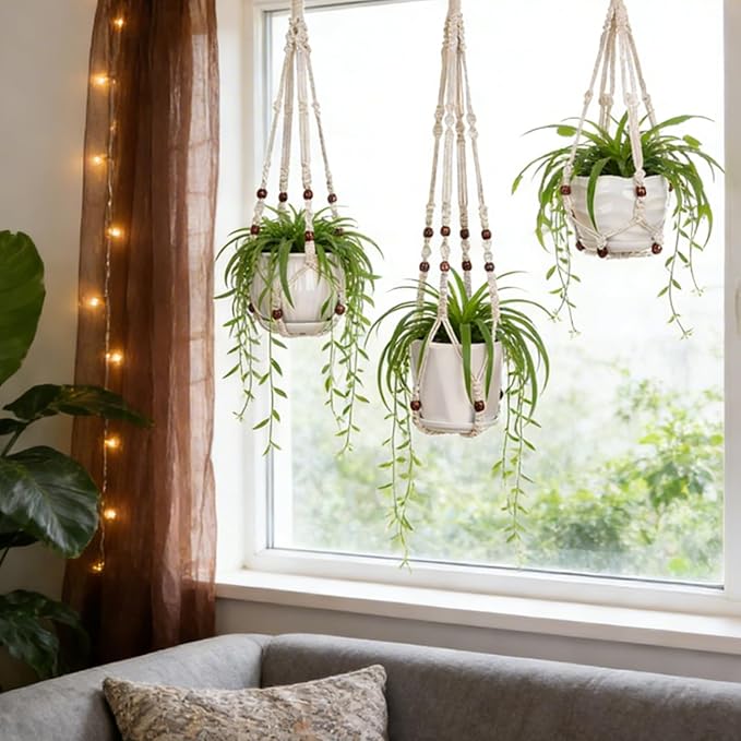 YIBOT 3 Pack Macrame Plant Hangers Indoor Different Size Hanging Planter Basket - Image 8