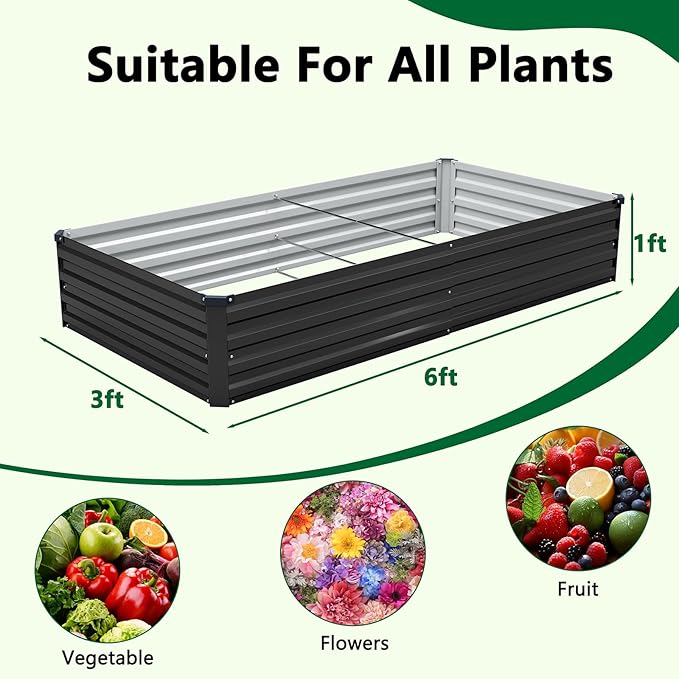 3 Pack 6x3x1FT Galvanized Raised Garden Bed Kit, Outdoor Metal Planter Box - Image 4