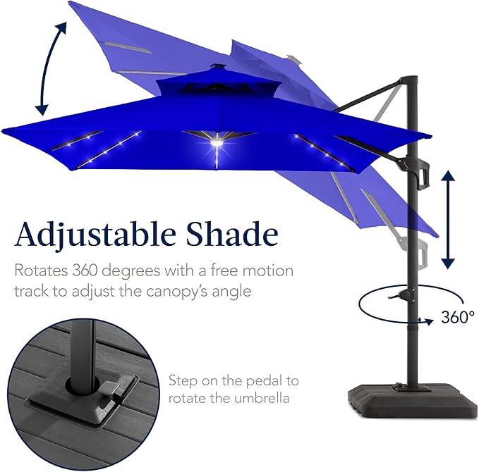 Best Choice Products 12x12ft LED Cantilever Patio Umbrella w/Base Included & - Image 5