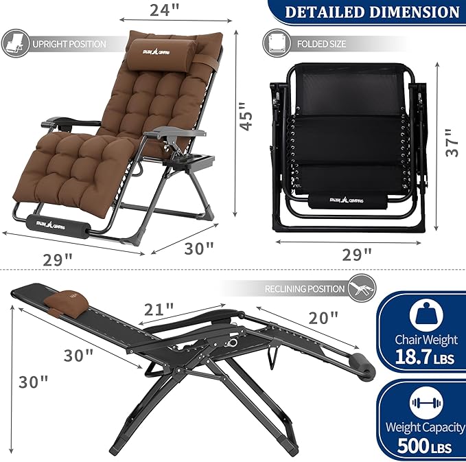 UDPATIO Oversized Zero Gravity Chair Set of 2, 29In XL Patio Reclining Chair - Image 2