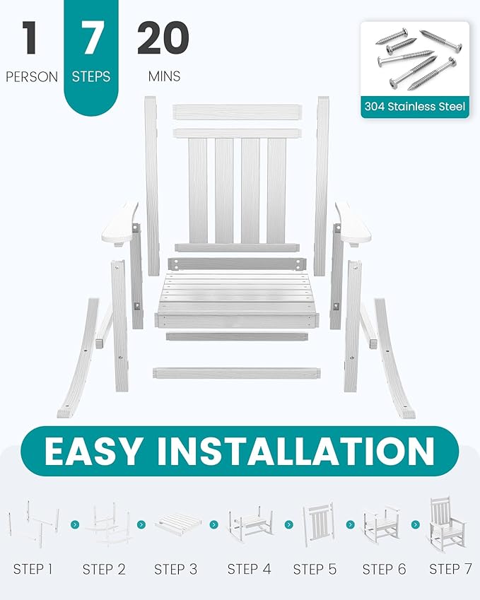 SERWALL HDPE Outdoor Rocking Chair Set of 8, Patio Rocking Chairs - Image 7