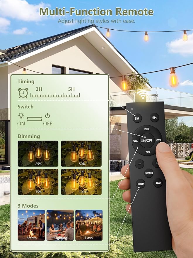 luckystyle 30FT Solar String Lights Outdoor Waterproof 2200K - Image 2