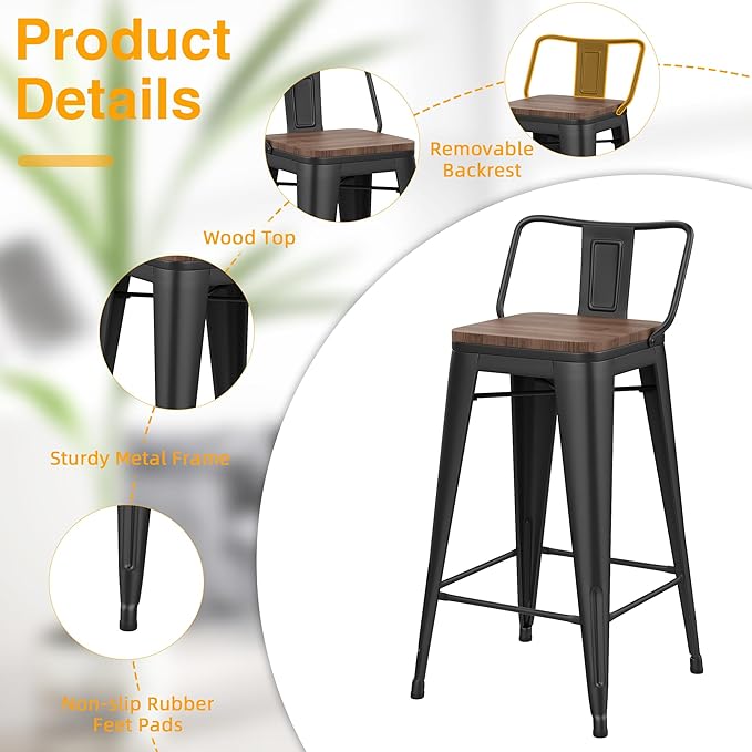Yongchuang 30 inch Bar Stools Set of 4 Bar Height Metal Barstools - Image 5