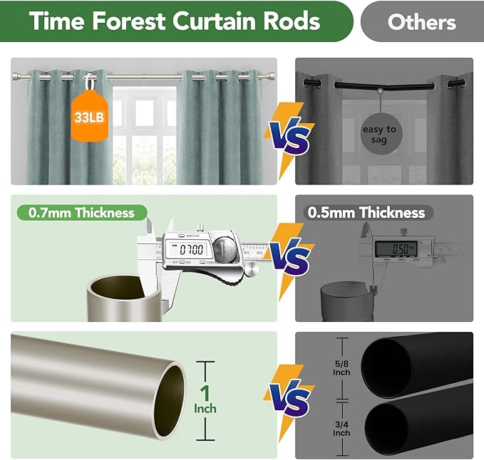 Curtain Rods for Windows 32 to 240, 1 Inch Adjustable Heavy Duty Long Window - Image 8
