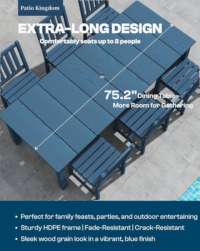 9-Piece Navy Blue Outdoor Dining Set - Image 2