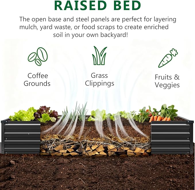2 Pack 6x3x1FT Galvanized Raised Garden Beds Kit Outdoor Metal Gardening - Image 4