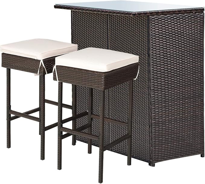 Tangkula Patio Bar Set, 3 Piece Outdoor Rattan Wicker Bar Set - Image 9