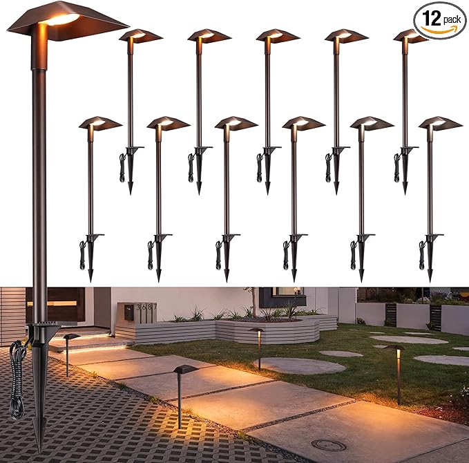 LEONLITE 12 Pack 5CCT Low Voltage Landscape Lights, 5W Anti-Glare LED Pathway by LEONLITE
