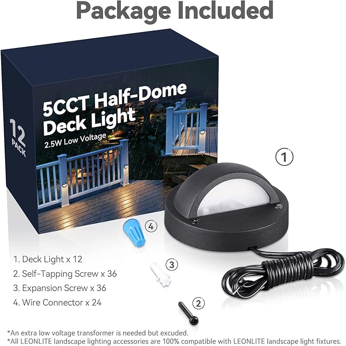 LEONLITE 12-Pack Update 5CCT LED Low Voltage Deck Lights, 180LM 3.74inch - Image 9