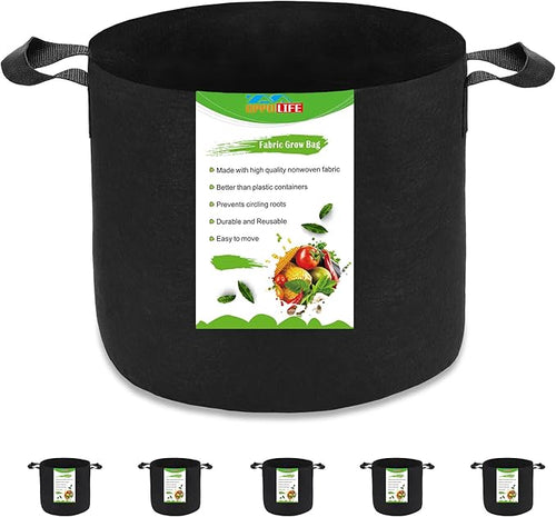 5-Pack 5 Gallon Plant Grow Bags, Heavy Duty Aeration Fabric Pots by OPPOLIFE