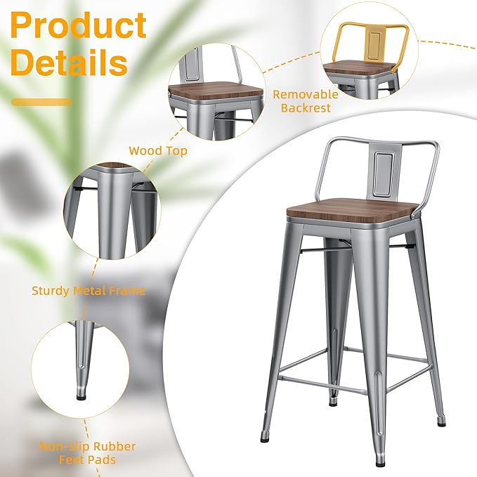 Yongchuang 24 inch Barstools Set of 4 Counter Height Bar Stools Farmhouse - Image 5
