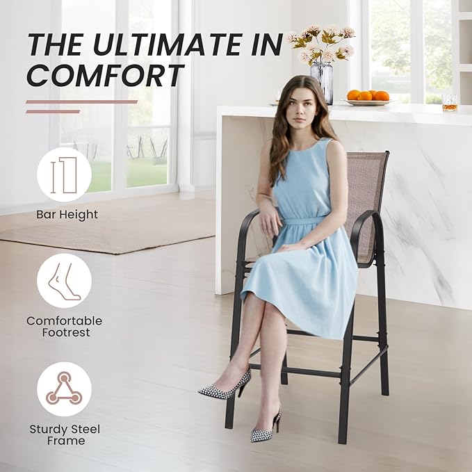 HOMREST Outdoor Bar Height Stools Set of 6, High Back Patio Chairs - Image 6
