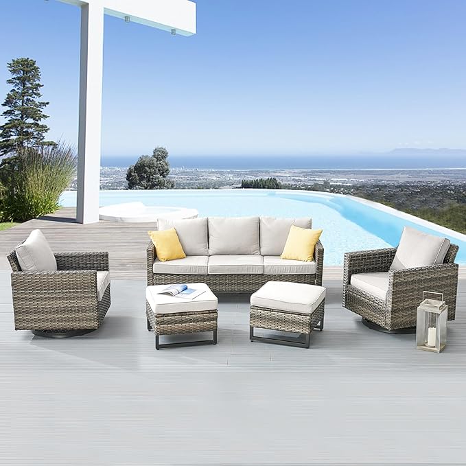 Belord Wicker Chairs Outdoor Bistro Set Oversize Patio Swivel Rocker, Rattan - Image 3