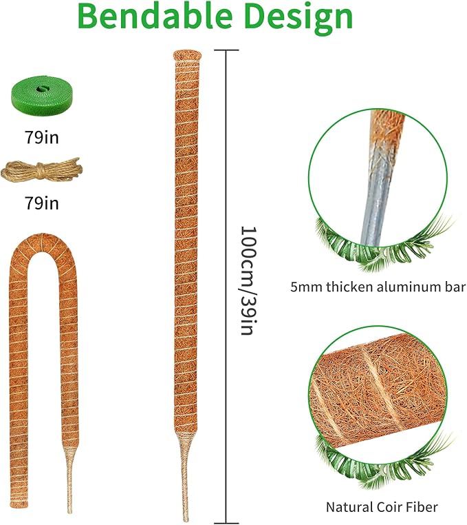 4 Pack 39 Inch Moss Pole Monstera Plant Support, Coir Moss Poles - Image 2