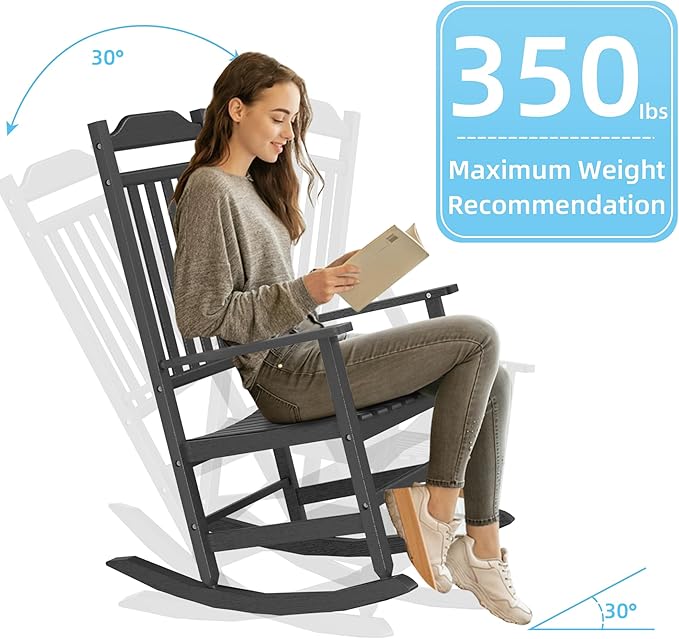 Patio Rocking Chair Outdoor Set of 1, Weather Resistant Poly Resin Oversized - Image 6