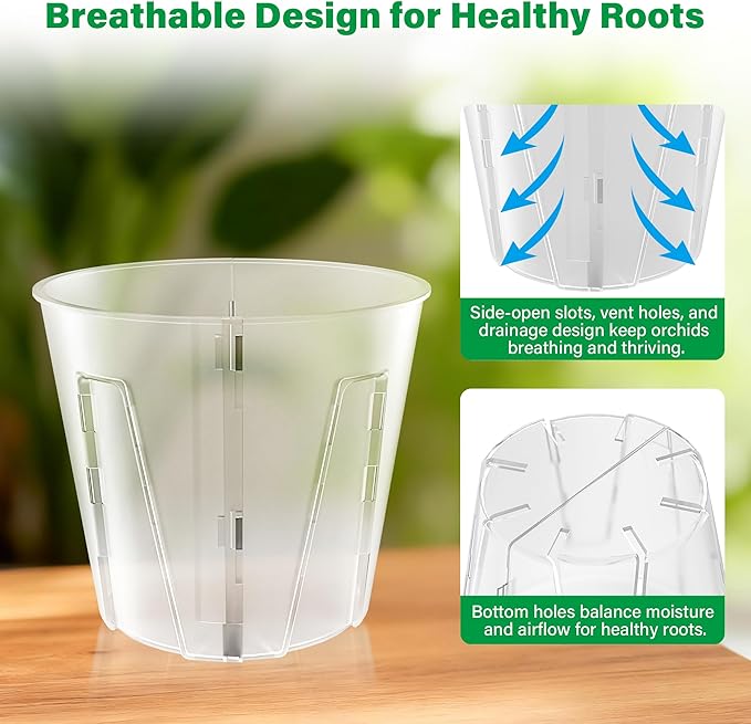 5 Inch Side-Open Orchid Pots 6 Pack, Breathable Slotted Flower Pots - Image 4