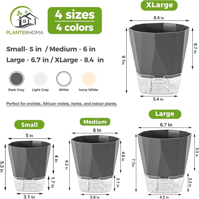 5 Pack Self Watering Pots for Indoor Plants, 6.7 Inches Self Watering Planters - Image 4