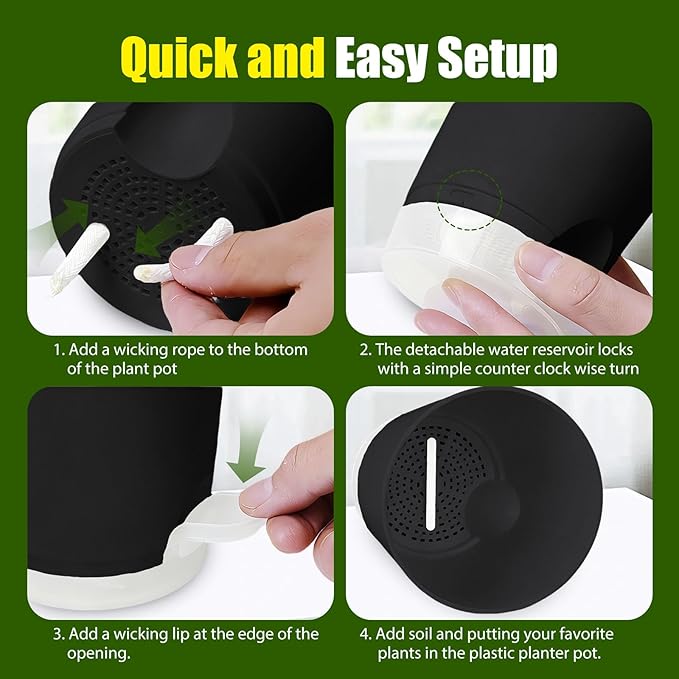 Plant Pots 5 Inch Self Watering Pots, 6 Pack Plastic Planters - Image 3