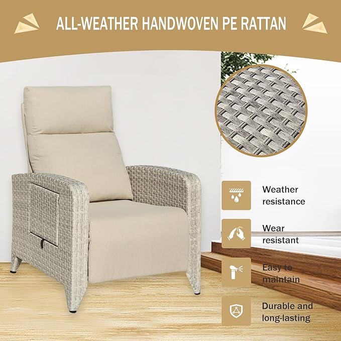 Outdoor Recliner Chairs Set of 2 Reclining Patio Chairs - Image 5