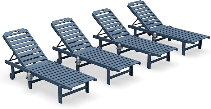 SERWALL Patio Chaise Lounge Chair Set of 4, HDPE Outdoor Lounge Chair - Image 3