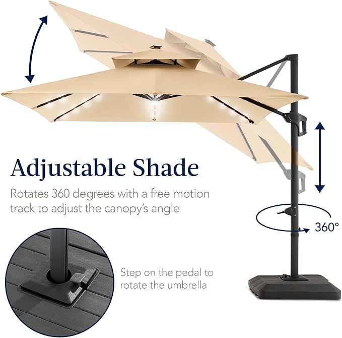 Best Choice Products 9x12ft LED Cantilever Patio Umbrella w/Base Included & - Image 5