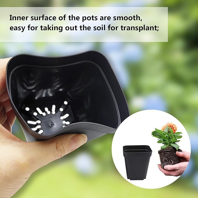 Square Nursery Pots 3.54Inches 90 Pcs Seedling Flower Post Plastic Thick Seed - Image 3