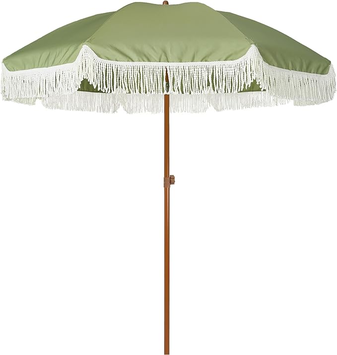 AMMSUN 7ft Patio Umbrella with Fringe Outdoor Tassel Umbrella UPF50+ Premium by AMMSUN
