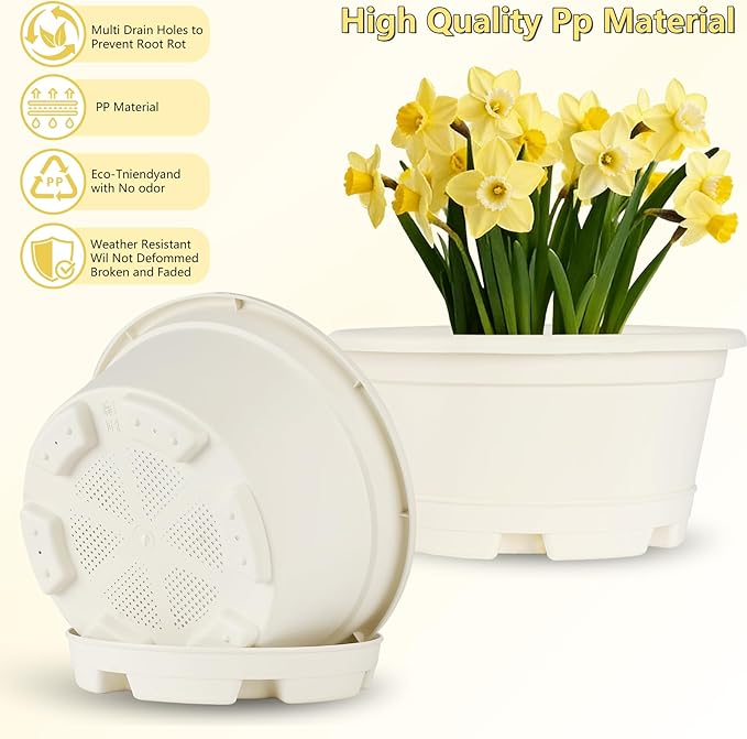 5 Pack 10.5 inch Plant Pots, Planter-Pots-for-Plants，Plastic Flower Pot - Image 4