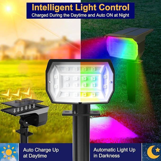 nipify 8 Pack Solar Spot Lights Outdoor Color Changing, 7 Modes Halloween RGB - Image 3
