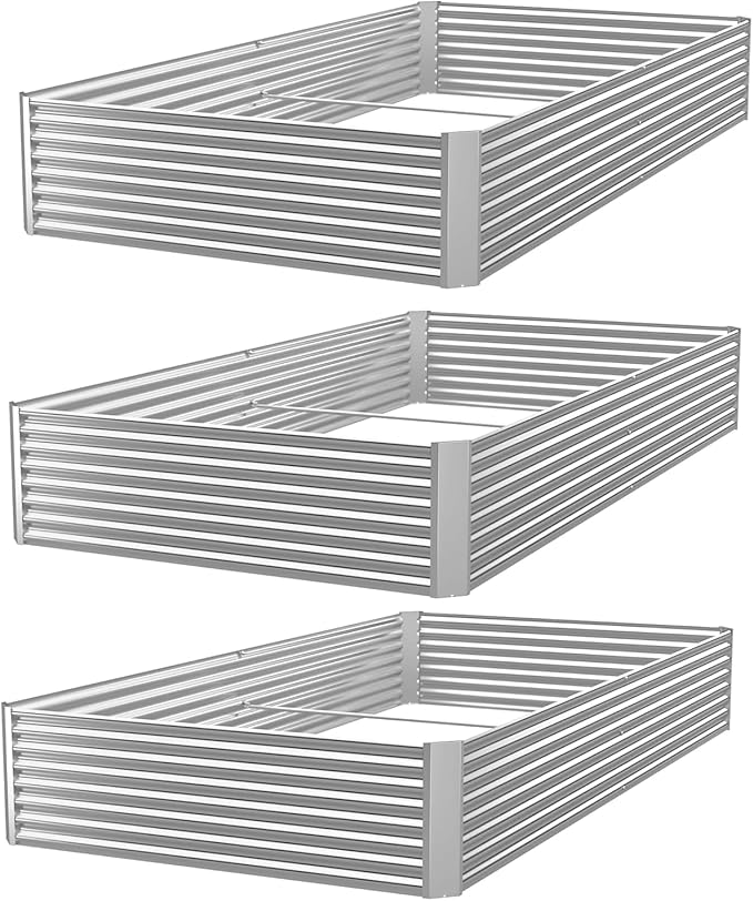 3 Pack 8x4FT Corrugated Galvanized Steel Raised Garden Bed Outdoor, Metal Above by CATMANOR