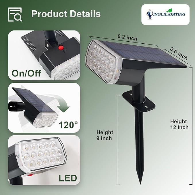 DINGLILIGHTING Solar Lights Outdoor Waterproof: IP65 Led Spot Light Decorations - Image 7