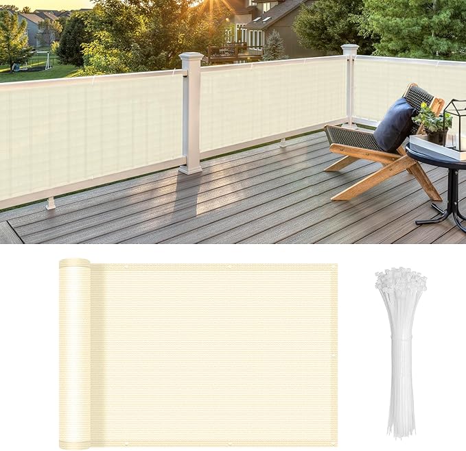 LOVE STORY Custom Size 3'x16' Butter Cream Balcony Privacy Screen, UV Block by LOVESTORY