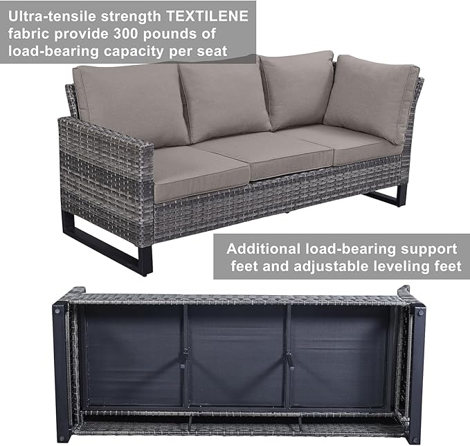 Belord Outdoor Sectional Sofa 6 Seater L Shaped Couch Wicker Patio Conversation - Image 4