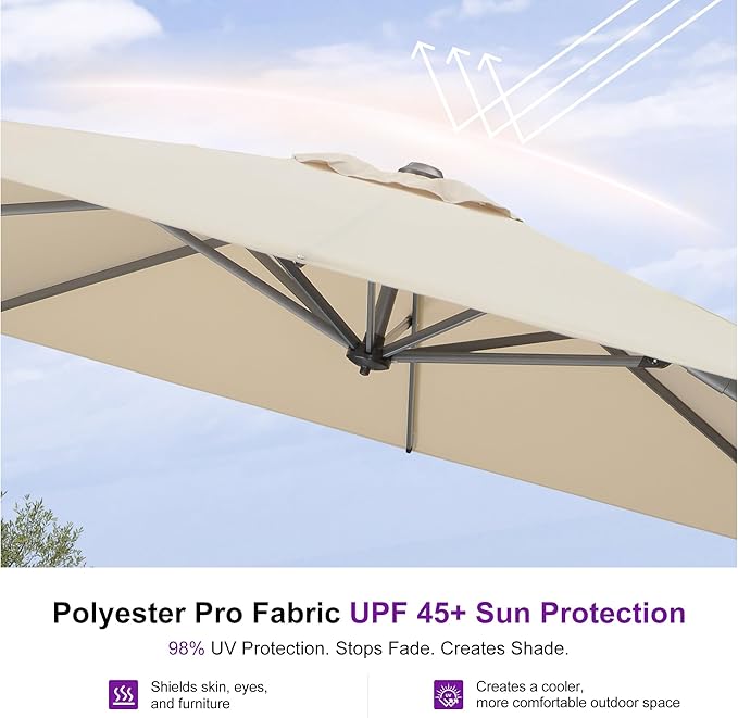 PURPLE LEAF 9' X 11.5' Patio Umbrella Outdoor Cantilever Rectangle Umbrella - Image 5
