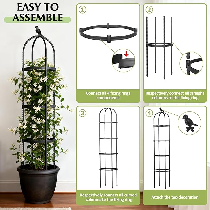 Obelisk Trellis for Climbing Plants Outdoor, 6.2 FT Plant Support for Tomato - Image 8