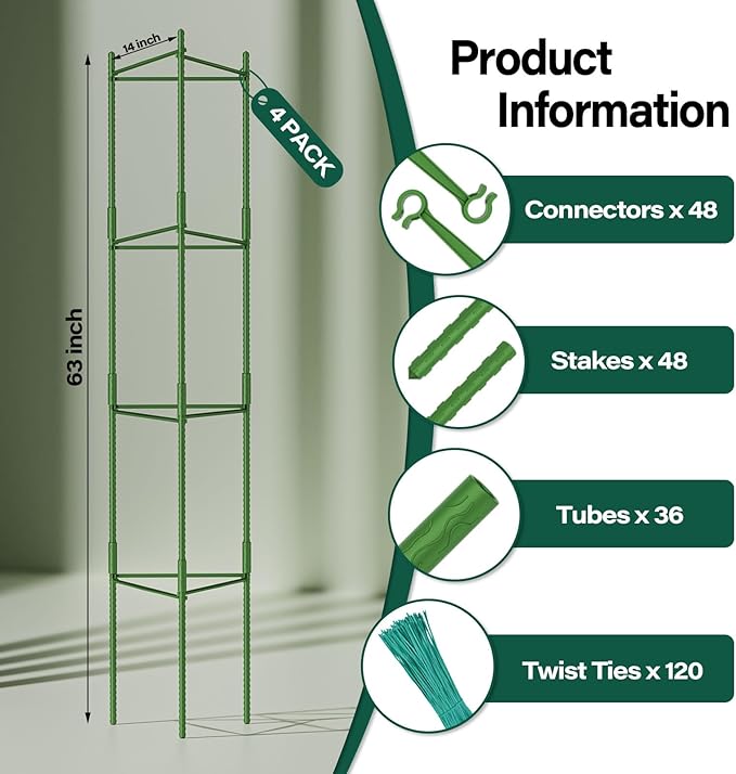 Halatool 63 Inch Tomato Cages, 4 Pack Adiustable Plant Cages Assembled Tomato - Image 2