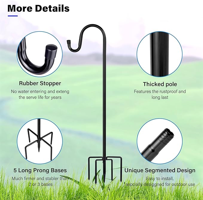 Shepherd Hooks for Outdoor, 2 Pack 94 Inch Bird Feeder Pole - Image 2