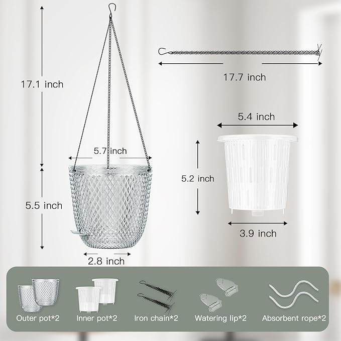 QCQHDU Self Watering Hanging Pots, 2 Pack 5.7 Inch Hanging Planters - Image 3