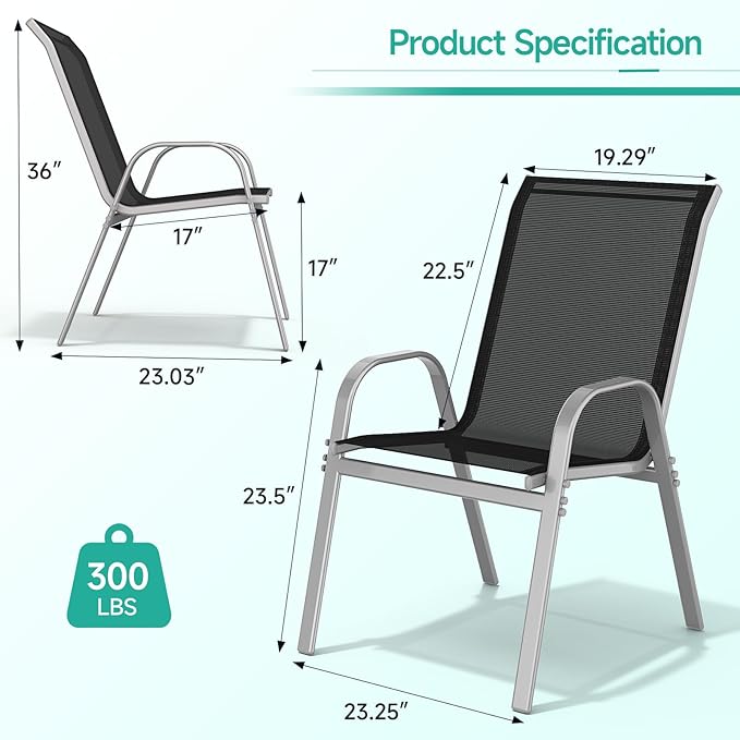 Patio Chairs Set of 6, Easily Set Up Stackable Outdoor Dining Chairs - Image 3