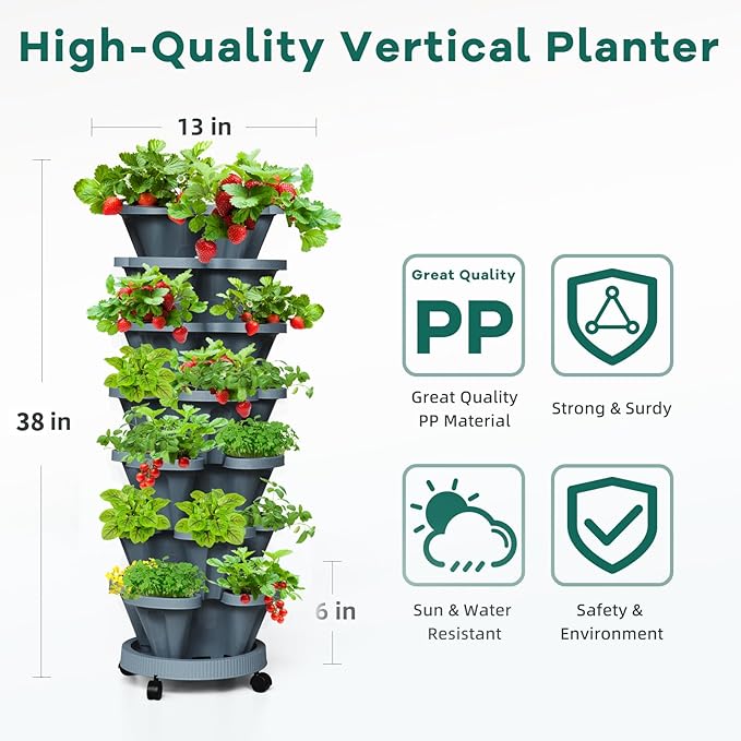 Strawberry Vertical Planter Tower Garden, 7 Tiered Stackable Planter Herb - Image 2