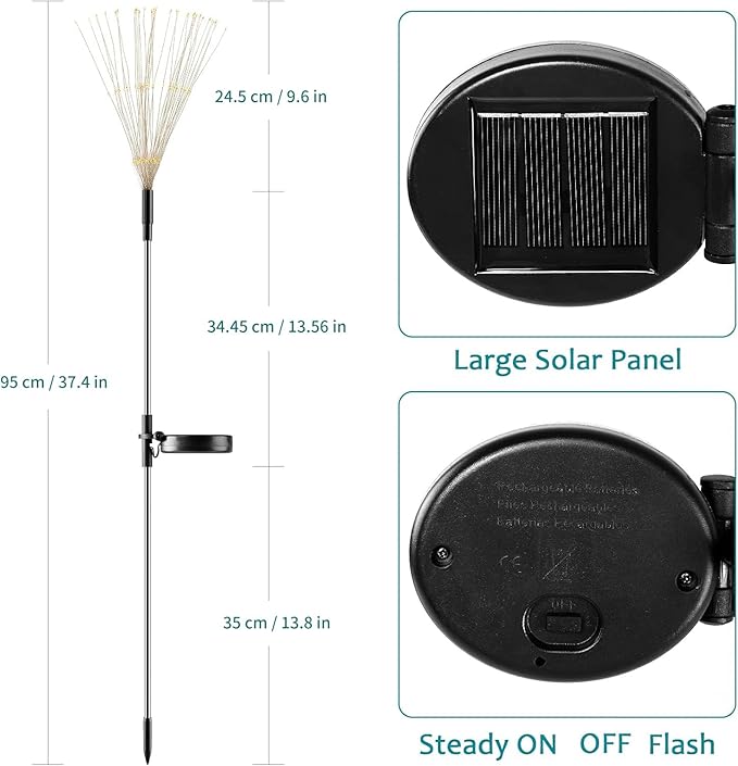 JJGoo Solar Firework Lights, 2 Pack 120 LEDs 2 Lighting Modes Solar Garden - Image 3