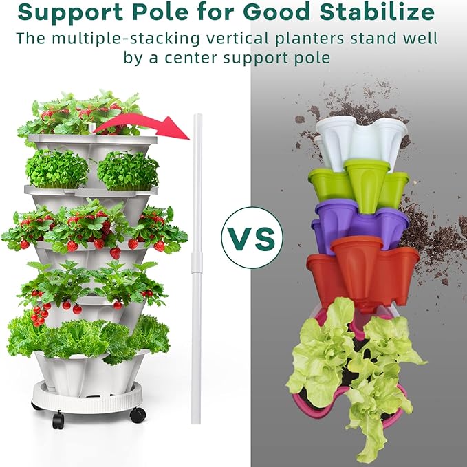 7 Tiered Strawberry Vertical Planters, 2 Pack Stacking Tower Garden - Image 6