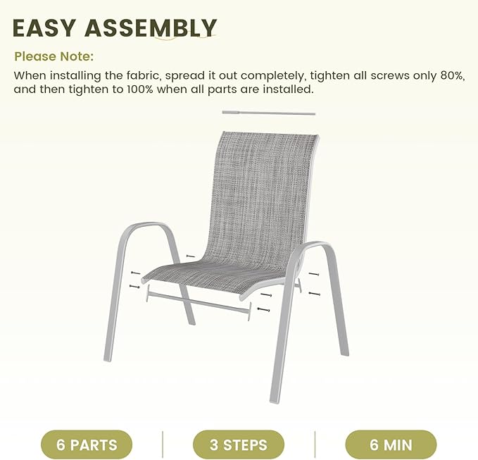 UDPATIO Patio Chairs Set of 6, Stackable Silver Outdoor Dining Chairs - Image 8